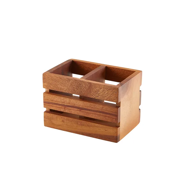 Genware Acacia Wood Bestikholder Med 2 Rum